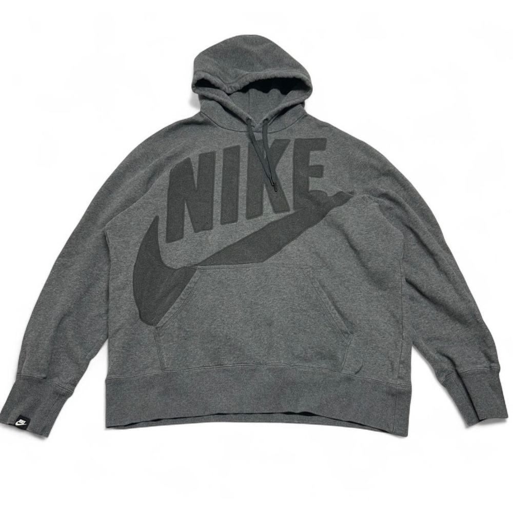 Nike Sportswear Hoodie Mens XL Gray Oversized Logo Pullover Fleece Sweatshirt